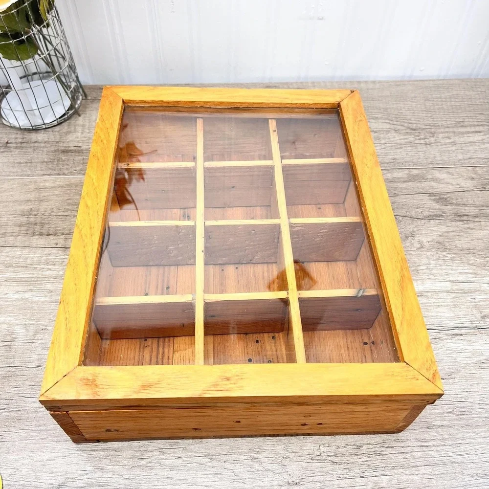 Vintage Natural Wood Curio Cabinet with Glass Door‎